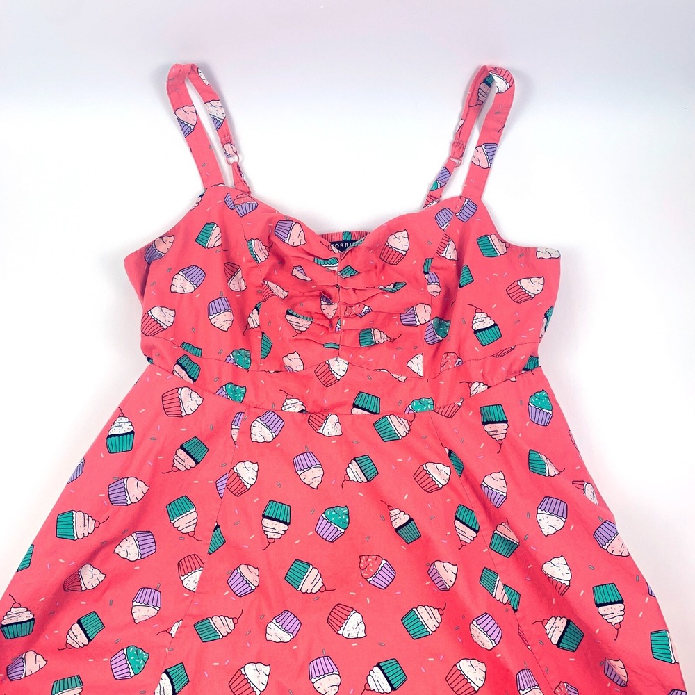 Torrid Fit N Flare Dress Pink Cupcake Sz 2 Poplin Sweetheart‎ Neck Shirred Midi - Picture 8 of 16